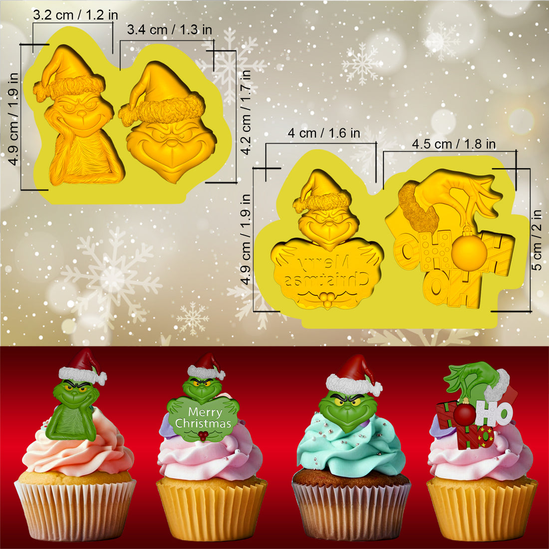 2 piezas  molde de silicon 3d navidad Grinc hoho