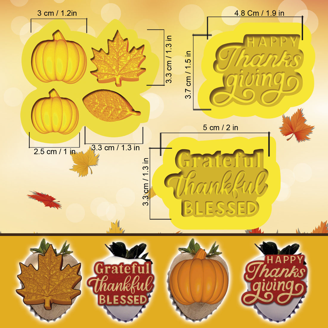 3 piezas set molde de silicon thanks giving