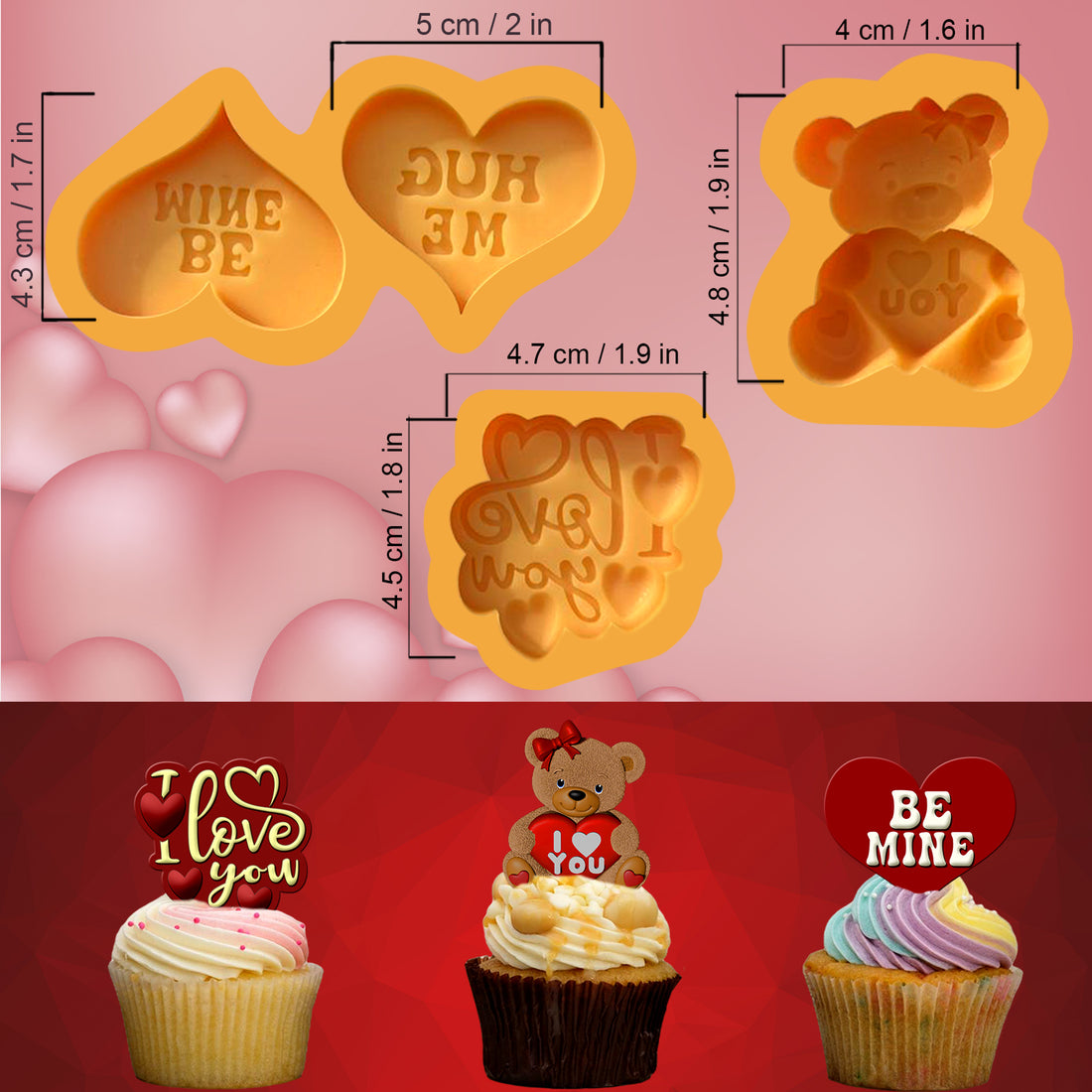 4 piezas Mini oso te amo moldes de silicona